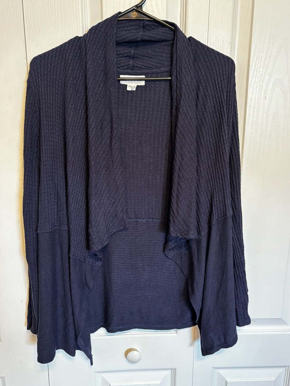 Velvet by Graham & Spencer Navy Blue Textured Waterfall Cardigan Sweater Size S